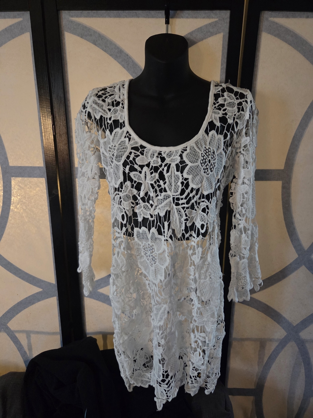 White Crocheted Floral Lace Tunic Cover-Up